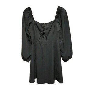 Abercrombie & Fitch Lace-up Front Long Sleeve Mini Dress Black Sz Small NWT